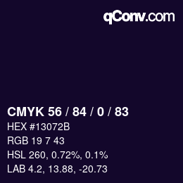 Color code: CMYK 56 / 84 / 0 / 83 | qconv.com