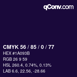 Color code: CMYK 56 / 85 / 0 / 77 | qconv.com