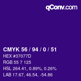 Color code: CMYK 56 / 94 / 0 / 51 | qconv.com