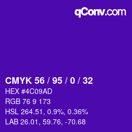 カラーコード: CMYK 56 / 95 / 0 / 32 | qconv.com