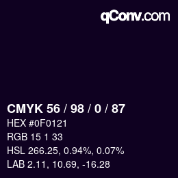 Color code: CMYK 56 / 98 / 0 / 87 | qconv.com