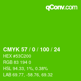 颜色代码: CMYK 57 / 0 / 100 / 24 | qconv.com