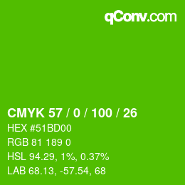 Color code: CMYK 57 / 0 / 100 / 26 | qconv.com