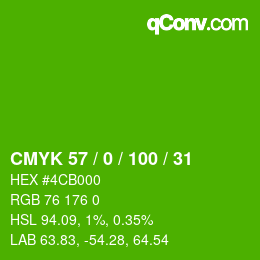 Color code: CMYK 57 / 0 / 100 / 31 | qconv.com
