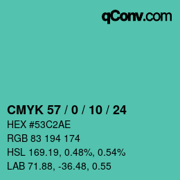 Color code: CMYK 57 / 0 / 10 / 24 | qconv.com