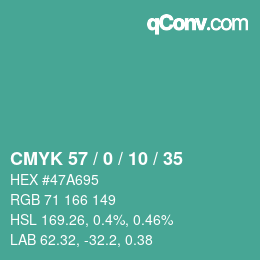 Color code: CMYK 57 / 0 / 10 / 35 | qconv.com
