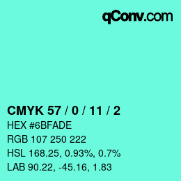 カラーコード: CMYK 57 / 0 / 11 / 2 | qconv.com