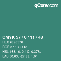 Color code: CMYK 57 / 0 / 11 / 48 | qconv.com