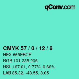 颜色代码: CMYK 57 / 0 / 12 / 8 | qconv.com