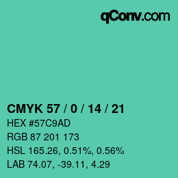 Color code: CMYK 57 / 0 / 14 / 21 | qconv.com
