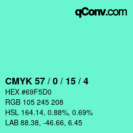 カラーコード: CMYK 57 / 0 / 15 / 4 | qconv.com