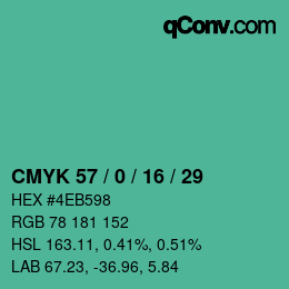 カラーコード: CMYK 57 / 0 / 16 / 29 | qconv.com