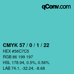 カラーコード: CMYK 57 / 0 / 1 / 22 | qconv.com
