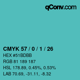 カラーコード: CMYK 57 / 0 / 1 / 26 | qconv.com
