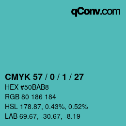 Color code: CMYK 57 / 0 / 1 / 27 | qconv.com