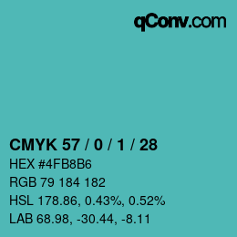 カラーコード: CMYK 57 / 0 / 1 / 28 | qconv.com