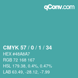 Color code: CMYK 57 / 0 / 1 / 34 | qconv.com