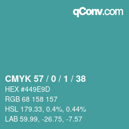 Color code: CMYK 57 / 0 / 1 / 38 | qconv.com