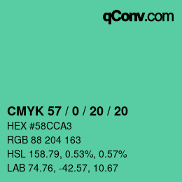 Color code: CMYK 57 / 0 / 20 / 20 | qconv.com