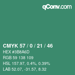 Color code: CMYK 57 / 0 / 21 / 46 | qconv.com