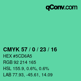 Color code: CMYK 57 / 0 / 23 / 16 | qconv.com