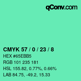 カラーコード: CMYK 57 / 0 / 23 / 8 | qconv.com