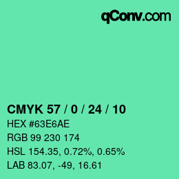 カラーコード: CMYK 57 / 0 / 24 / 10 | qconv.com