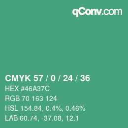 カラーコード: CMYK 57 / 0 / 24 / 36 | qconv.com