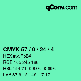 カラーコード: CMYK 57 / 0 / 24 / 4 | qconv.com