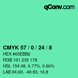 カラーコード: CMYK 57 / 0 / 24 / 8 | qconv.com