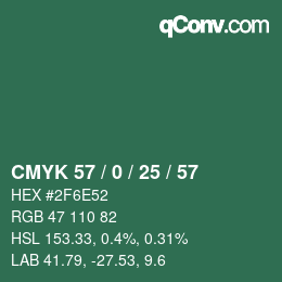 颜色代码: CMYK 57 / 0 / 25 / 57 | qconv.com