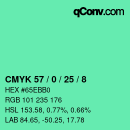 カラーコード: CMYK 57 / 0 / 25 / 8 | qconv.com