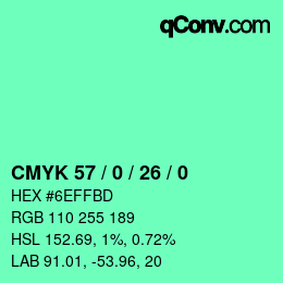 カラーコード: CMYK 57 / 0 / 26 / 0 | qconv.com