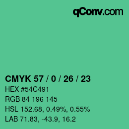 カラーコード: CMYK 57 / 0 / 26 / 23 | qconv.com