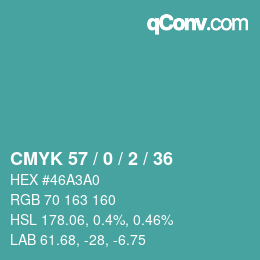 Color code: CMYK 57 / 0 / 2 / 36 | qconv.com