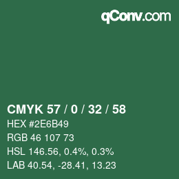 颜色代码: CMYK 57 / 0 / 32 / 58 | qconv.com