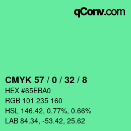 カラーコード: CMYK 57 / 0 / 32 / 8 | qconv.com