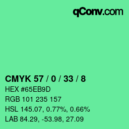 カラーコード: CMYK 57 / 0 / 33 / 8 | qconv.com