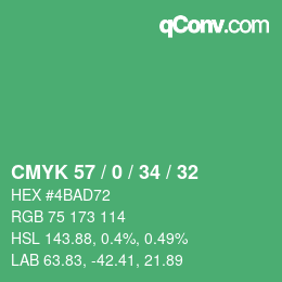 Farbcode: CMYK 57 / 0 / 34 / 32 | qconv.com
