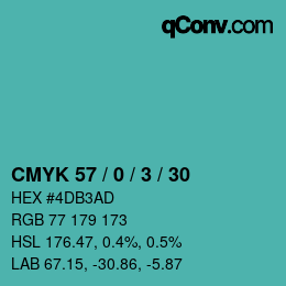 Farbcode: CMYK 57 / 0 / 3 / 30 | qconv.com