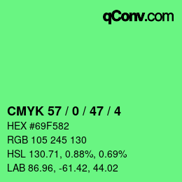 カラーコード: CMYK 57 / 0 / 47 / 4 | qconv.com