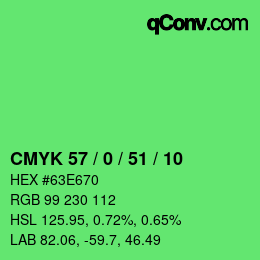 カラーコード: CMYK 57 / 0 / 51 / 10 | qconv.com