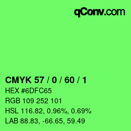 カラーコード: CMYK 57 / 0 / 60 / 1 | qconv.com