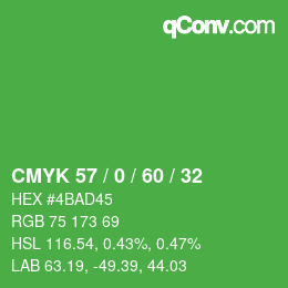 カラーコード: CMYK 57 / 0 / 60 / 32 | qconv.com
