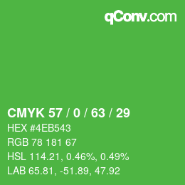 Color code: CMYK 57 / 0 / 63 / 29 | qconv.com