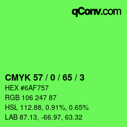 カラーコード: CMYK 57 / 0 / 65 / 3 | qconv.com