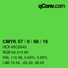 カラーコード: CMYK 57 / 0 / 68 / 16 | qconv.com