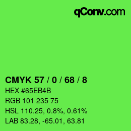 カラーコード: CMYK 57 / 0 / 68 / 8 | qconv.com