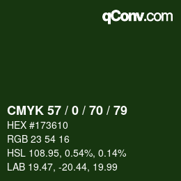 Color code: CMYK 57 / 0 / 70 / 79 | qconv.com