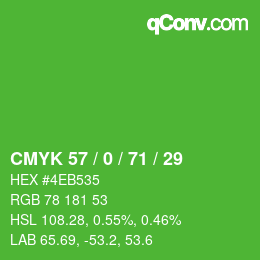 Color code: CMYK 57 / 0 / 71 / 29 | qconv.com